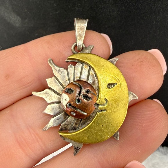 Taxco Jewelry - Vintage Taxco Mexico 925 Sun Moon Pendant Celestial